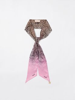 Liu Jo Leopardprint Zijden Sjaal met Hart Hanger Koraal