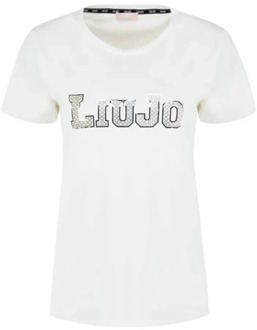 Liu Jo Sportieve Katoenen Logo T-shirt met Studs Liu Jo , White , Dames - 2Xl,Xl,M,Xs