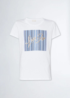 Liu Jo T-shirt stripe blue gold Wit - L