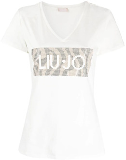 Liu Jo Witte katoenen T-shirts en Polos met strass versiering Liu Jo , White , Dames - Xl,M