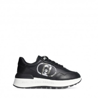 Liu Jo Zwarte Leren Sneakers met Pailletten Logo Liu Jo , Black , Dames - 39 Eu,36 Eu,37 Eu,38 Eu,40 EU