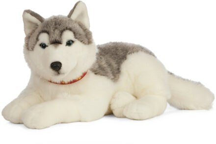 Living nature husky knuffel - grijs/wit - pluche - 60 cm - hond/honden knuffel - speelgoed