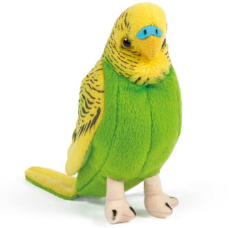 Living nature Pluche grasparkiet - groen - 14 cm - vogel - knuffel - speelgoed