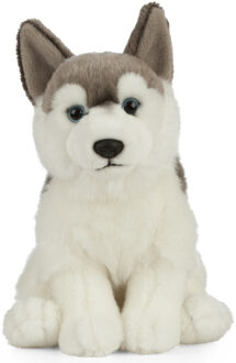 Living nature Pluche grijs/witte Husky hond/honden knuffel 25 cm speelgoed
