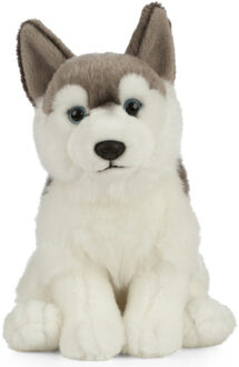 Living nature Pluche grijs/witte Husky hond knuffel 25 cm -Honden huisdieren knuffels - Speelgoed voor kinderen