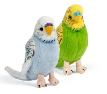 Living nature Set van 2x pluche grasparkiet knuffels 14 cm - Vogel knuffels Multikleur