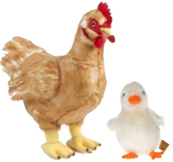 Living nature Set van Pluche kip en witte kuiken knuffel speelgoed