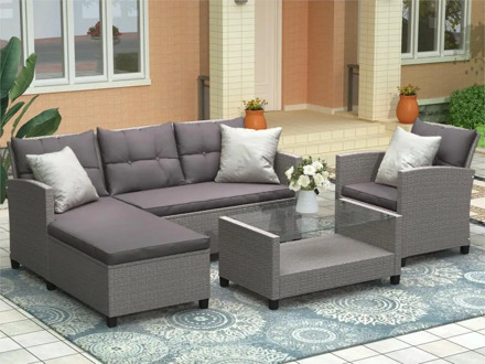 living room,outdoor, patio furniture sets, 4 piece conversation set wicker ratten sectional sofa with seat