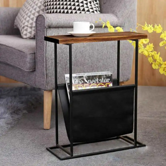 Living Room Side Table Sofa Coffee End Table Bedroom Bedside Nightstand with Canvas Bag Coffee Table End Desk