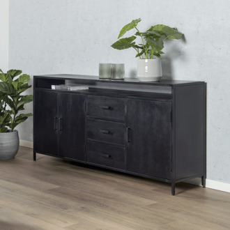 Livingfurn Dressoir Kala Open 180 cm - Mangohout Zwart