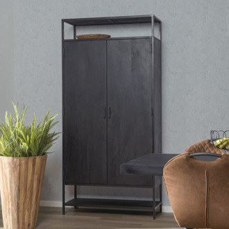 Livingfurn Kabinetkast Kala - 2 Deurs - 100cm - Mangohout en Gecoat Staal