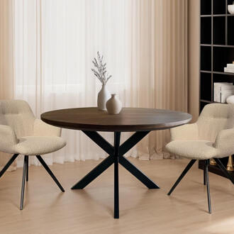 Livingfurn Ronde Eettafel 'Jesper' Mangohout, 120cm, kleur Donkerbruin - 120 cm