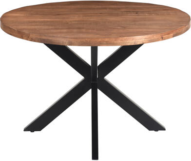 Livingfurn Ronde Eettafel 'Rocky' Mangohout en staal, 120cm - 120 cm