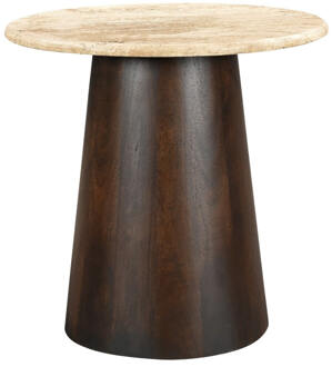 Livingfurn Salontafel Valentino Round 45cm - Mangohout / Travertin Bruin