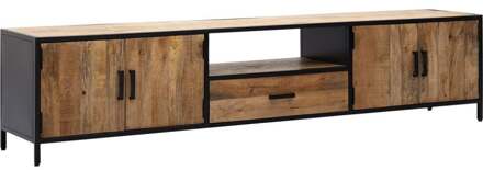 Livingfurn TV Meubel Sturdy 220 cm - Mangohout / Gecoat Staal Bruin, Zwart