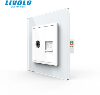 Livolo, 7colors Crystal Glass Panel, 2 Gangs Wall Computer and TV Socket,C791VC-11/12/13/15, Without Plug adapter,no logo