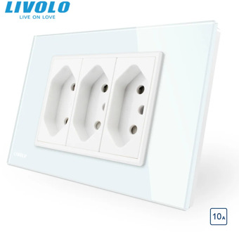Livolo Brazilia Standard 3Pins 10A/20A socket type N plugs ,3pin hole wall power socket , Glass panel