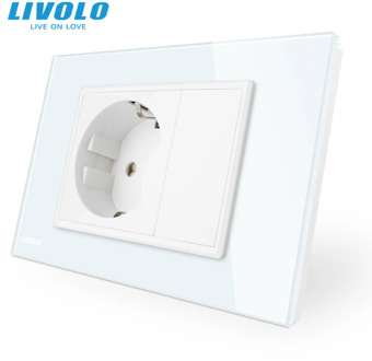 Livolo EU Power Socket, White/Black Crystal Glass Panel, AC 110~250V 16A Wall Power Socket, VL-C9C1EU-11/12