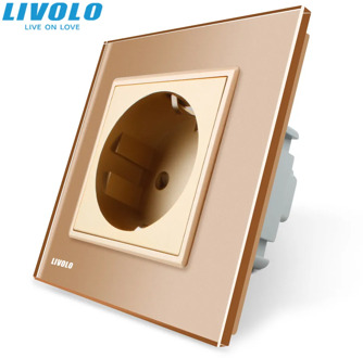 LIVOLO EU standard 16A Electric Wall Power Double Socket Plug,Crystal Glass Panel,ground wires,with logo,waterproof safety