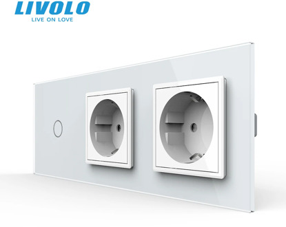 Livolo EU Standard New Power Socket, AC 220~250V,Crystal Glass Outlet Panel, 2Gang Wall Sockets with Touch Switch,no logo