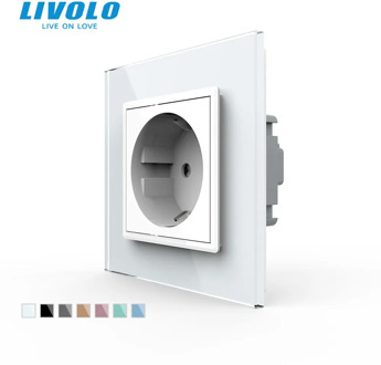 Livolo EU Standard Power Socket, White Crystal Glass Panel, AC 110~250V 16A Wall Power Socket, VL-C7C1EU-11,no logo