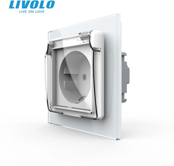 Livolo EU Standard Power Socket, White Glass Panel, AC 110~250V 16A Wall Power Socket with Waterproof Cover C7C1EUWF-11