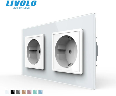 Livolo EU Standard Wall Power Socket, 4colors Crystal Glass Panel, Manufacturer of 16A Wall Outlet, C7C2EU-11/12/13/15