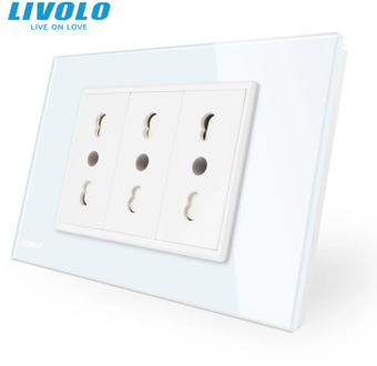 Livolo Italy Standard 3 Pins Socket, White Crystal Glass, 16A, 250V, Wall Powerpoints With Plug VL-C9C3IT-11