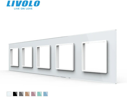 Livolo Luxury 7colors Crystal Glass Switch Panel, 364mm*80mm, EU standard,Quintuple Glass Panel For Wall Socket C7-5SR-11