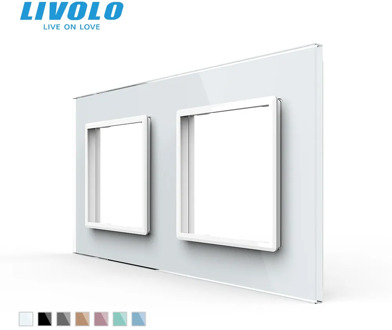 Livolo Luxury White Pearl Crystal Glass, EU standard, Double Glass Panel For Wall Switch&Socket, C7-2SR-11 (4 Colors)