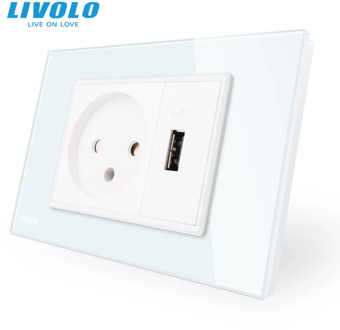 Livolo Power Socket with Usb Charger , White/Black Crystal Glass Panel, AC 250V16A Wall Power Socket , VL-C9C1IL1U-11/12