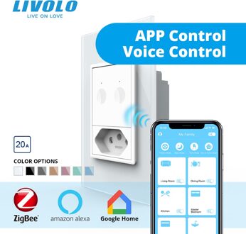 Livolo S5 Zuiden Standaard Muur Touch Switch,2way Afstandsbediening, Wit Kristal Glas, Plastic Sleutel Knop, met Brazilië Plug 2Gang 20A