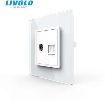 Livolo UK standard Wall television Socket, TV plugs,with computer telephone socket,CAT6 type,New Style Crystal Glass Panel