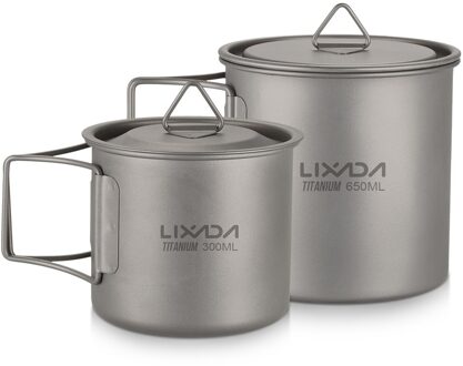Lixada Camping Mok Ultralight Titanium Cup Outdoor Draagbare Picknick Water Cup Met Opvouwbare Handvat 300Ml/350Ml/550Ml/650Ml 300ml en 650ml