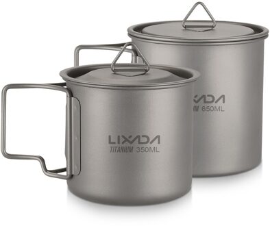 Lixada Camping Mok Ultralight Titanium Cup Outdoor Draagbare Picknick Water Cup Met Opvouwbare Handvat 300Ml/350Ml/550Ml/650Ml 350ml en 650ml