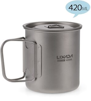 Lixada Camping Mok Ultralight Titanium Cup Outdoor Draagbare Picknick Water Cup Met Opvouwbare Handvat 300Ml/350Ml/550Ml/650Ml 420ml