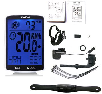 Lixada Draadloze Fiets Computer Multifunctionele Lcd-scherm Fiets Computer Hartslag Sensor Bike Fietsen Snelheidsmeter Kilometerteller wit blauw backlight
