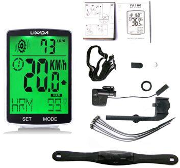 Lixada Draadloze Fiets Computer Multifunctionele Lcd-scherm Fiets Computer Hartslag Sensor Bike Fietsen Snelheidsmeter Kilometerteller wit greenbacklight
