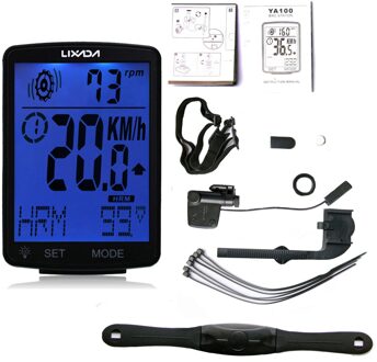 Lixada Draadloze Fiets Computer Multifunctionele Lcd-scherm Fiets Computer Hartslag Sensor Bike Fietsen Snelheidsmeter Kilometerteller zwart blauw backligh