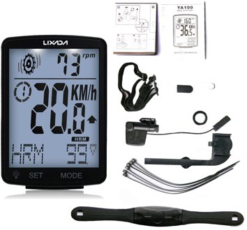 Lixada Draadloze Fiets Computer Multifunctionele Lcd-scherm Fiets Computer Hartslag Sensor Bike Fietsen Snelheidsmeter Kilometerteller zwart whitebacklight