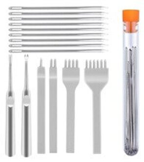 Lmdz Leer Stiksels Beitel Set, 1 + 2 + 4 + 6 Prong Vetersluiting Stiksels Punch, U V Vormige Stiksels Groover Skiving Edge Beveler
