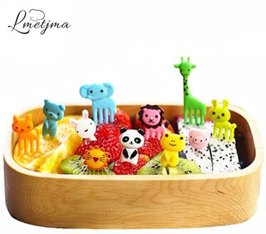 LMETJMA 10 stks/pak Dier Fruit Vork Set Boerderij Mini Cartoon Fruit Vork Cake Dessert Picks Plastic Fruit Tandenstoker D0007