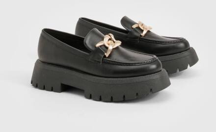 Loafers Met Brede Pasvorm, Chunky Overlay, Riem En Hardware, Black - 40