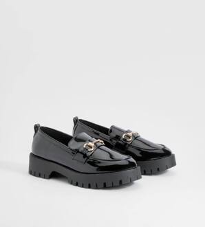 Loafers Met Brede Pasvorm In Patent-Look En Chunky T-Bar Ontwerp, Black - 39