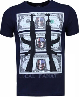 Local Fanatic AK-47 Dollar - Rhinestone T-shirt - Navy - Maten: XXL