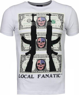 Local Fanatic AK-47 Dollar - Rhinestone T-shirt - Wit - Maten: XL