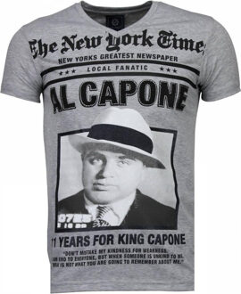 Local Fanatic Al Capone - Rhinestone T-shirt - Grijs - Maten: L