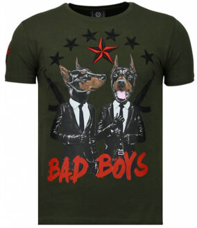 Local Fanatic Bad Boys Pinscher - Rhinestone T-shirt - Groen - Maten: M