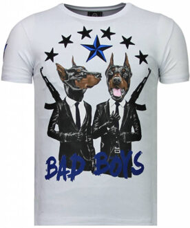 Local Fanatic Bad Boys Pinscher - Rhinestone T-shirt - Wit - Maten: XXL