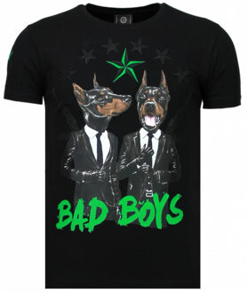 Local Fanatic Bad Boys Pinscher - Rhinestone T-shirt - Zwart - Maten: XXL